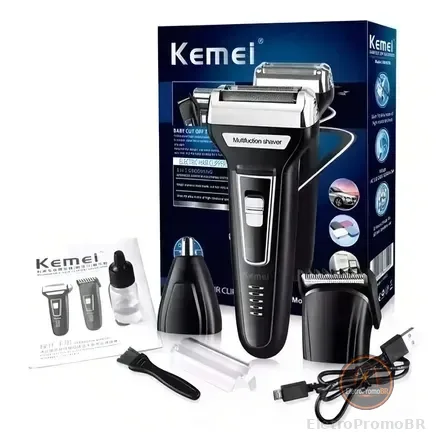 Barbeador E Cortador De Cabelo 3 Em 1 Kemei Km-6558 Preto 127/220v