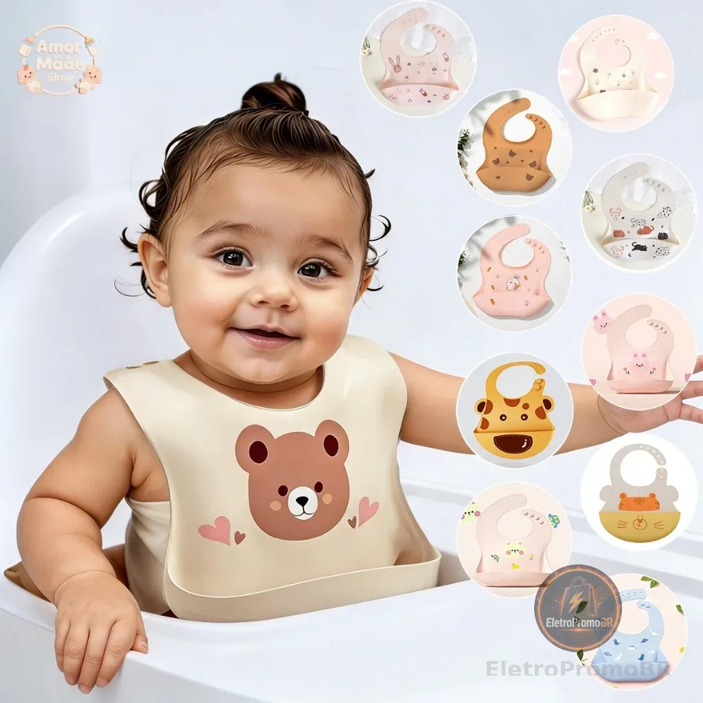 Babador Bandana Ajustável Impermeável De Silicone Para Alimentação Com Pega Migalhas