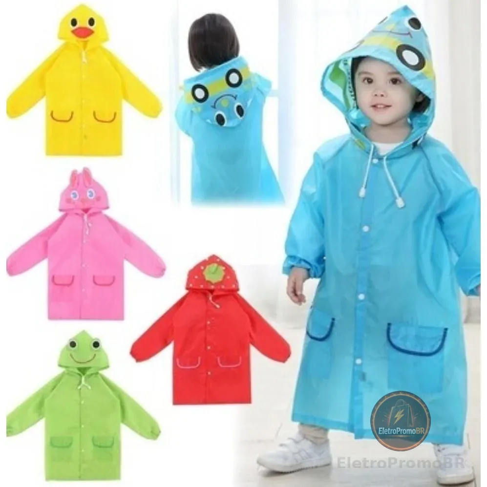 Capa De Chuva Infantil Criança Desenho Capuz Impermeável Menino/Menina