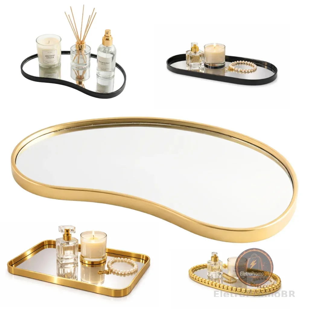 Bandeja Orgânica Decorativa Espelhada Dourada