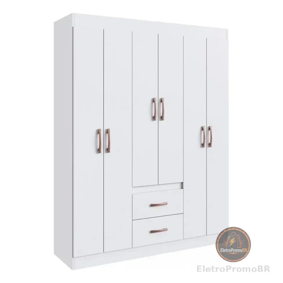 Guarda Roupa Solteiro 6 Portas 2 Gavetas Sidney Doripel Cor Branco