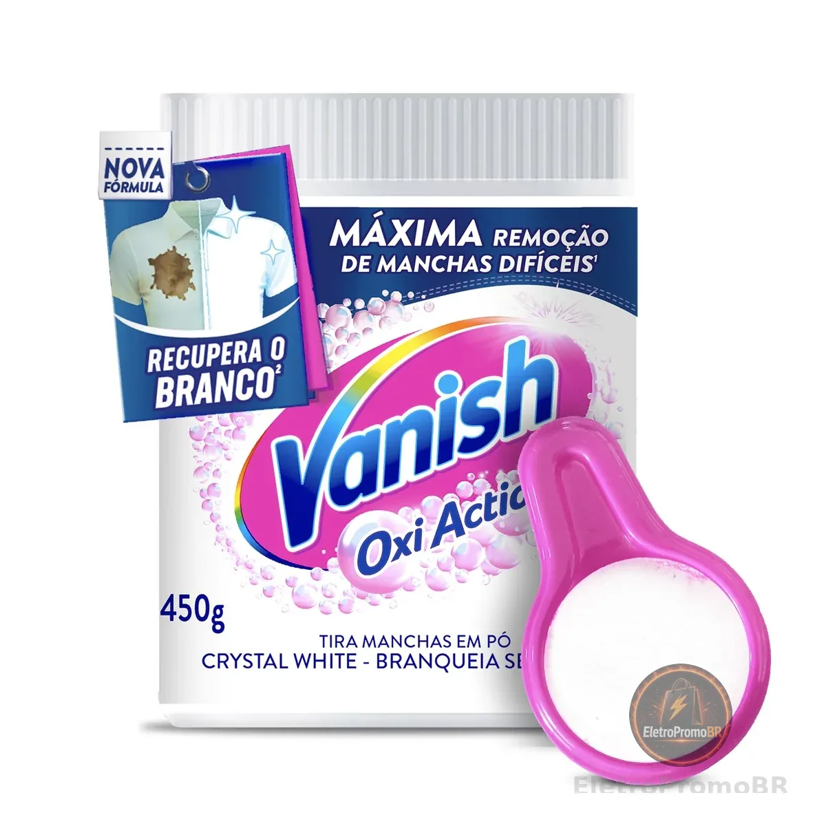 Tira Manchas em Pó Vanish Crystal White Oxi Action 450g para roupas brancas
