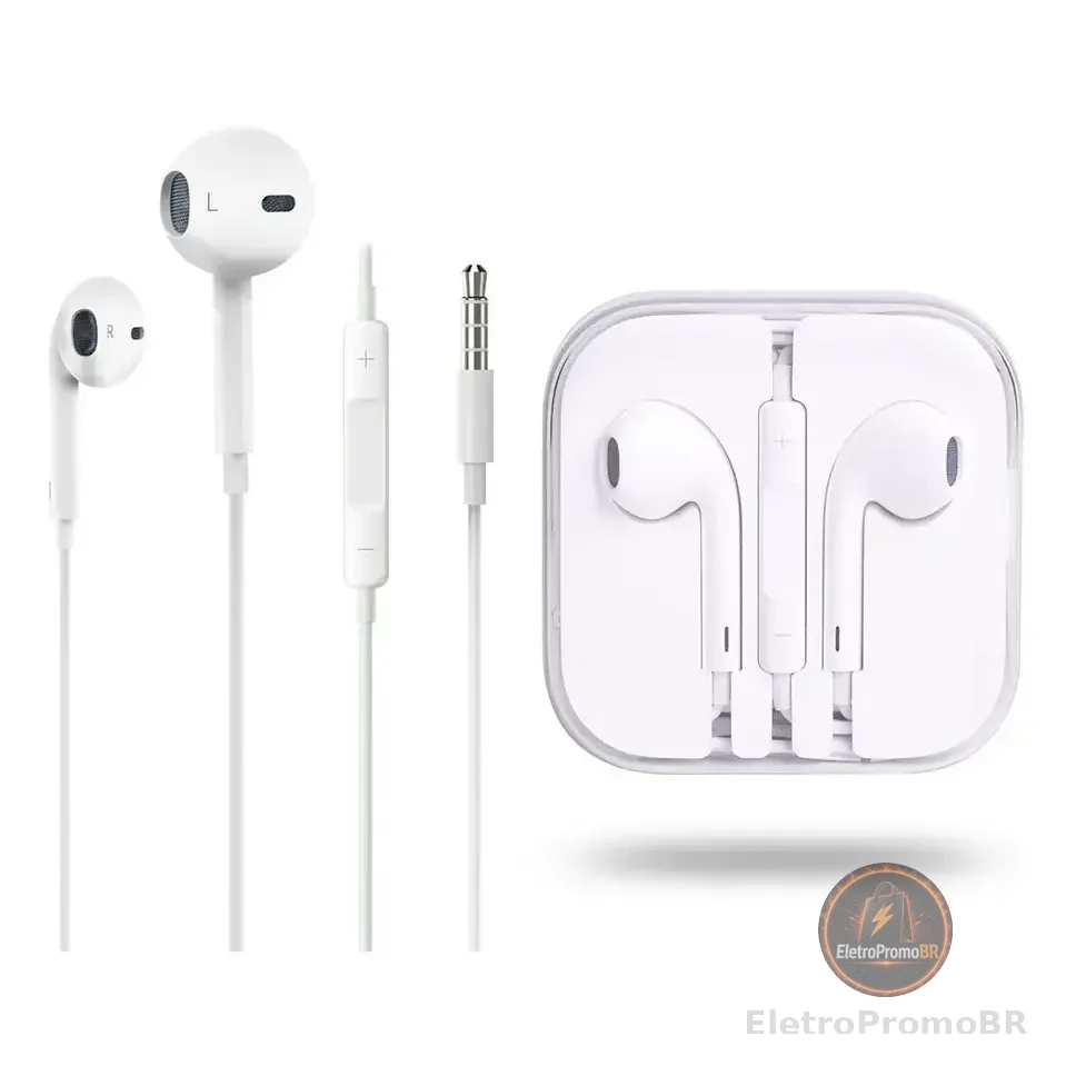 Fone De Ouvido Silicone Com Fio 3.5mm Com Controle E Microfone Branco