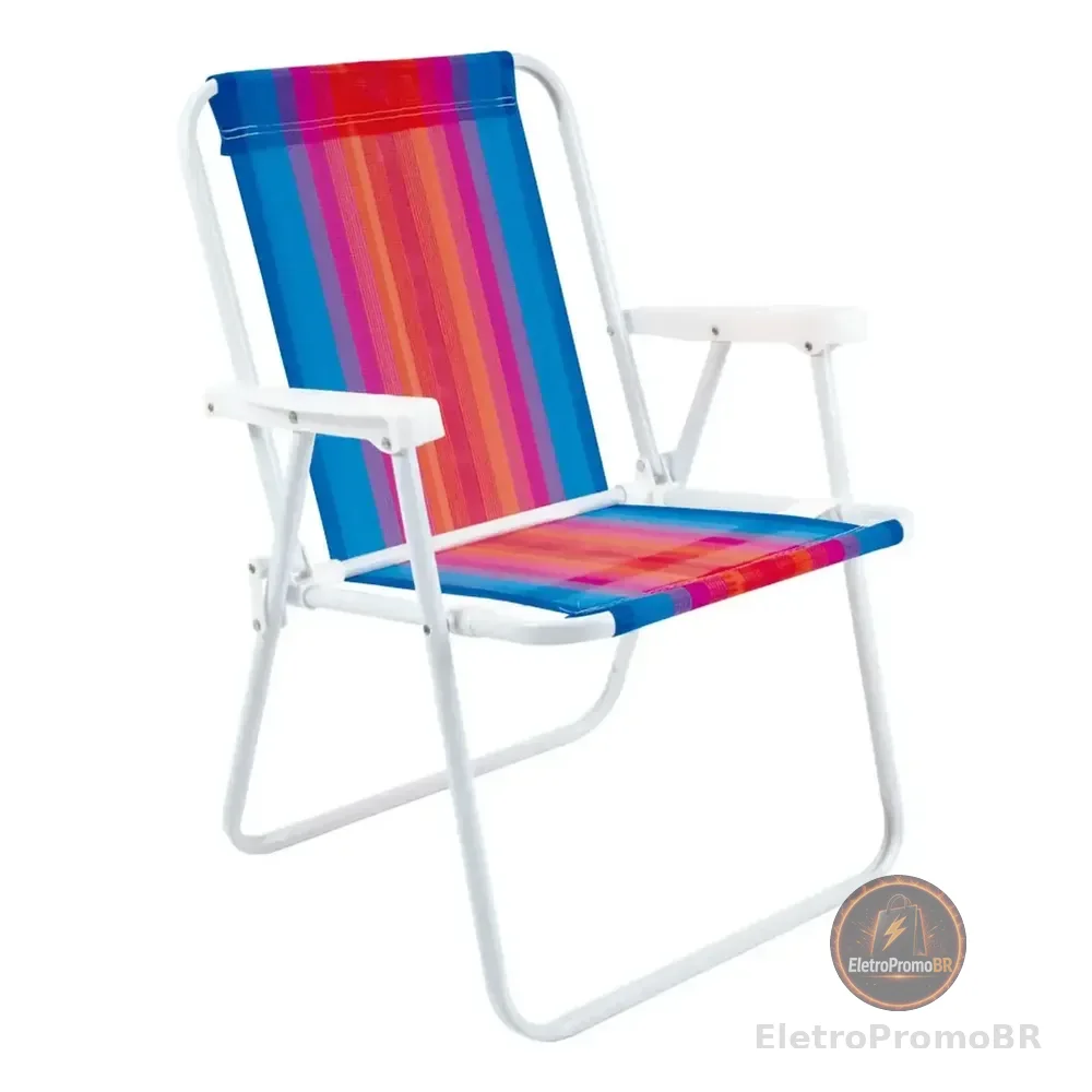 Cadeira De Praia Alta Mor Conforto Aço Azul/Roxo/Laranja