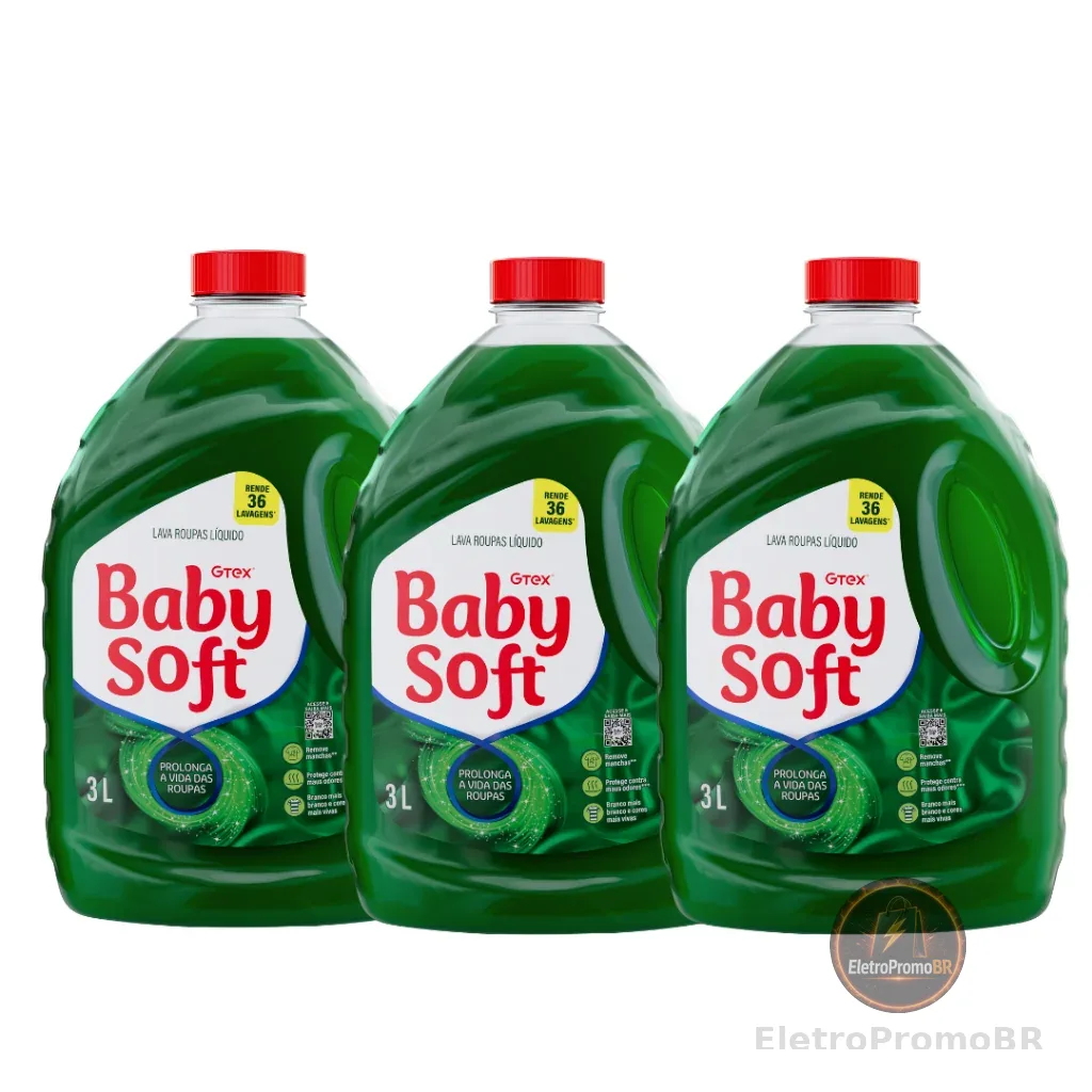 Kit 3 Lava Roupas Líquido Baby Soft Total Max 3L Verde