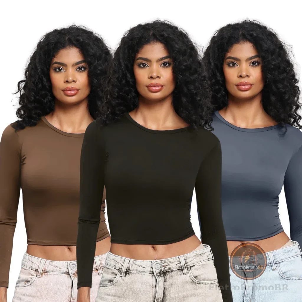 KIT 3: Blusa Feminina de Manga Longa - Meia Estação