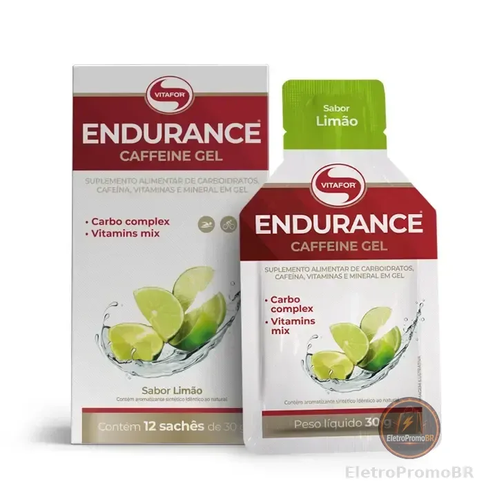 Caixa com 12 Sachês Endurance Caffeine Vitafor Gel Limão