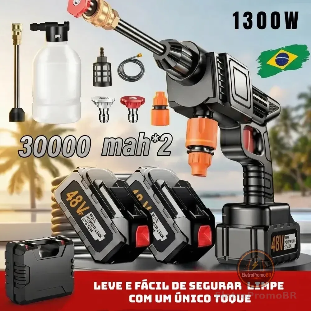 Lavadora A Jato De Alta Pressão Portátil Recarregável + Maleta 2 Baterias Preto
