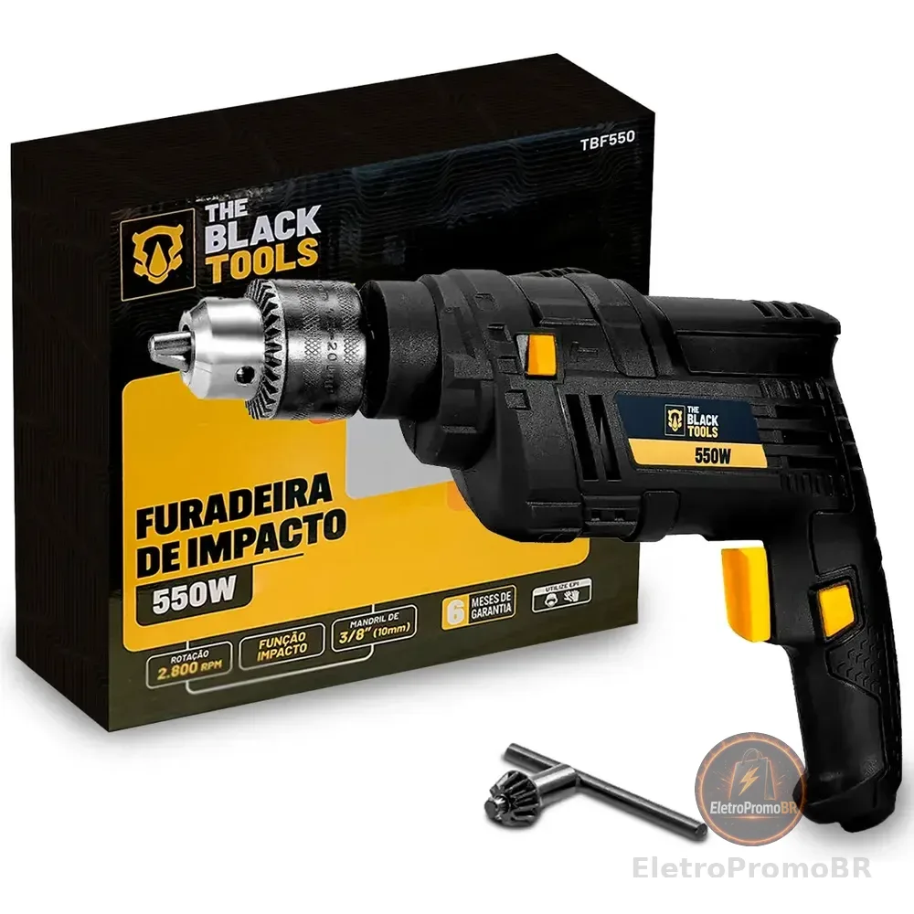Furadeira De Impacto 3/8 Pol 550w Profissional Cor Preto 127v 50/60 Hz