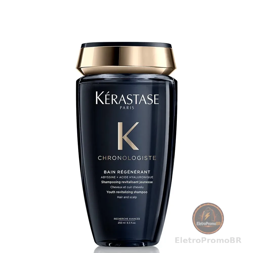 Kérastase Shampoo Chronologiste Bain Régénérant, Todos os tipos de cabelos, Regeneração, Ácido Hialurônico, Abyssine, Vitamina E, 250 ml