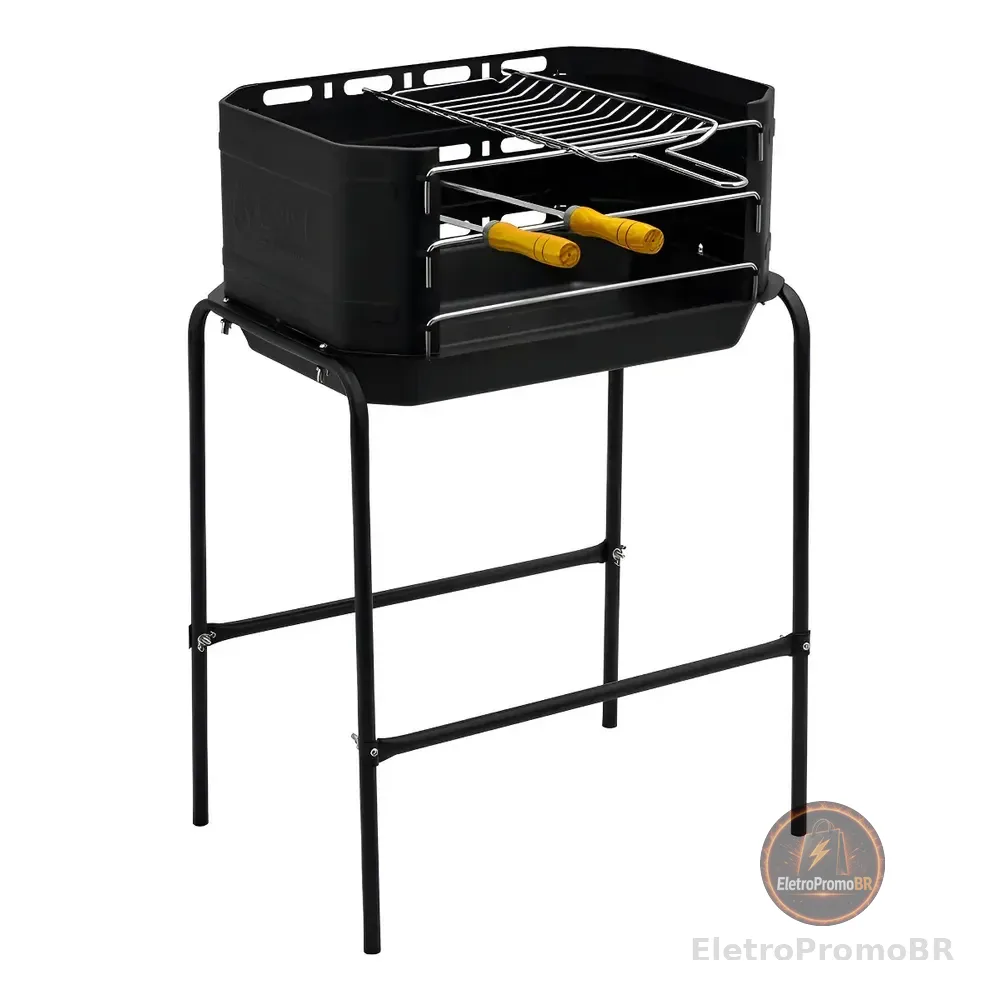 Churrasqueira Móvel Pro Tork De Aço Grill + Grelha + Espetos Cor Preto