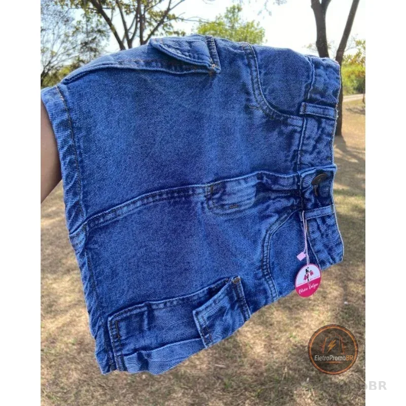 Saia Jeans Feminina Cargo Com Detalhes