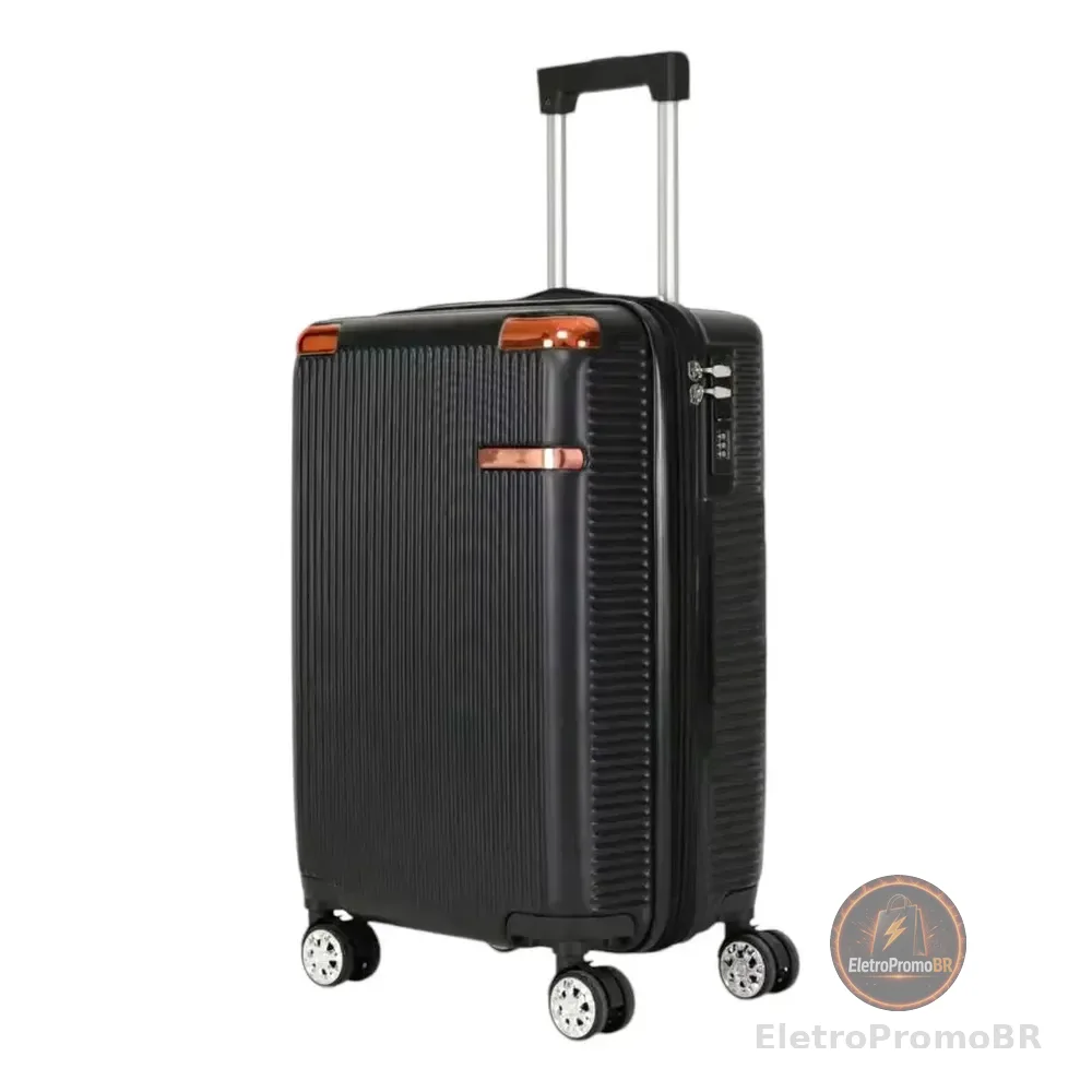 Mala De Viagem De Bordo 360o Pequena De Mão 10kg C/ Segredo Cor Preto Listras 2080