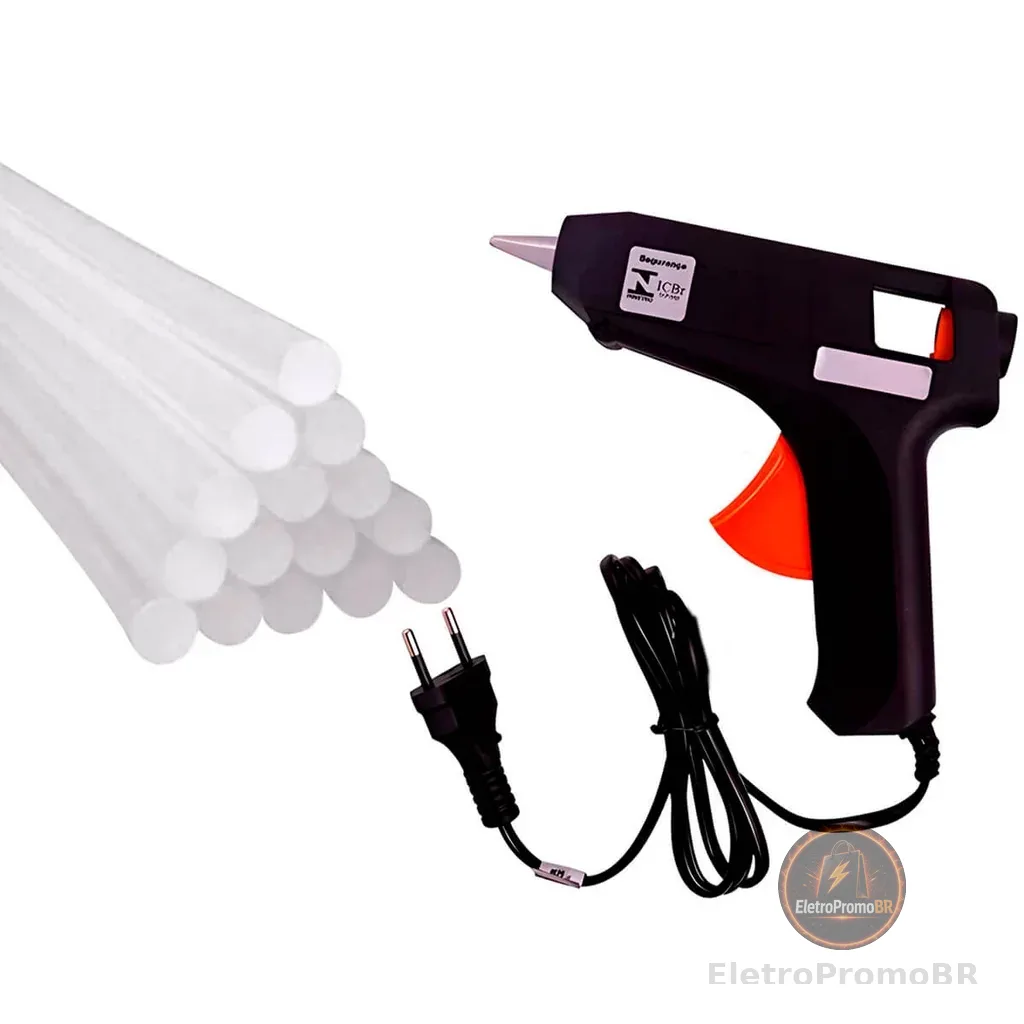 Pistola De Cola Quente Pequena Bivolt + 10 Bastões De Cola Quente Fino