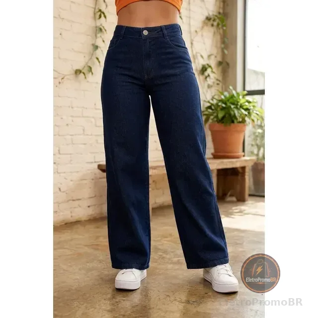 Calça Jeans Feminina Wide Leg Pantalona Cintura Alta Stilger