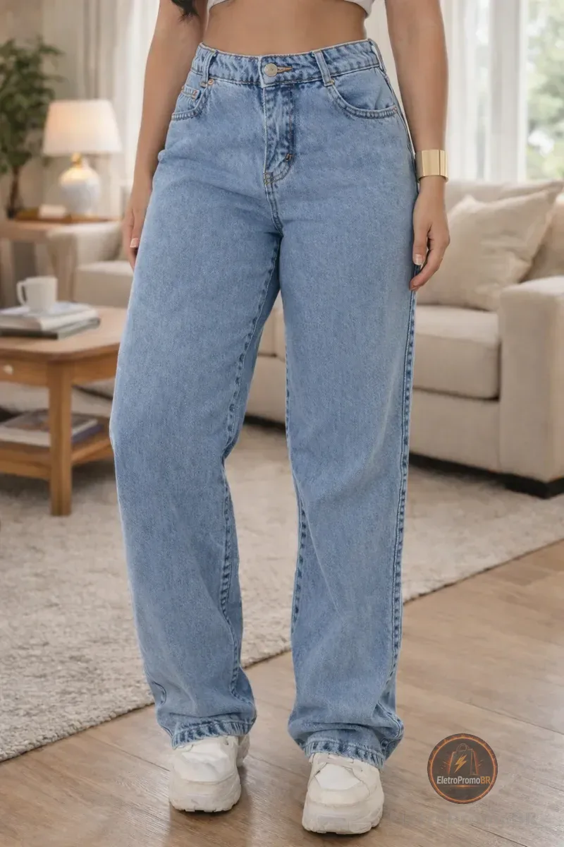 Calça Jeans Feminina Wide Leg Pantalona Cintura Alta Stilger