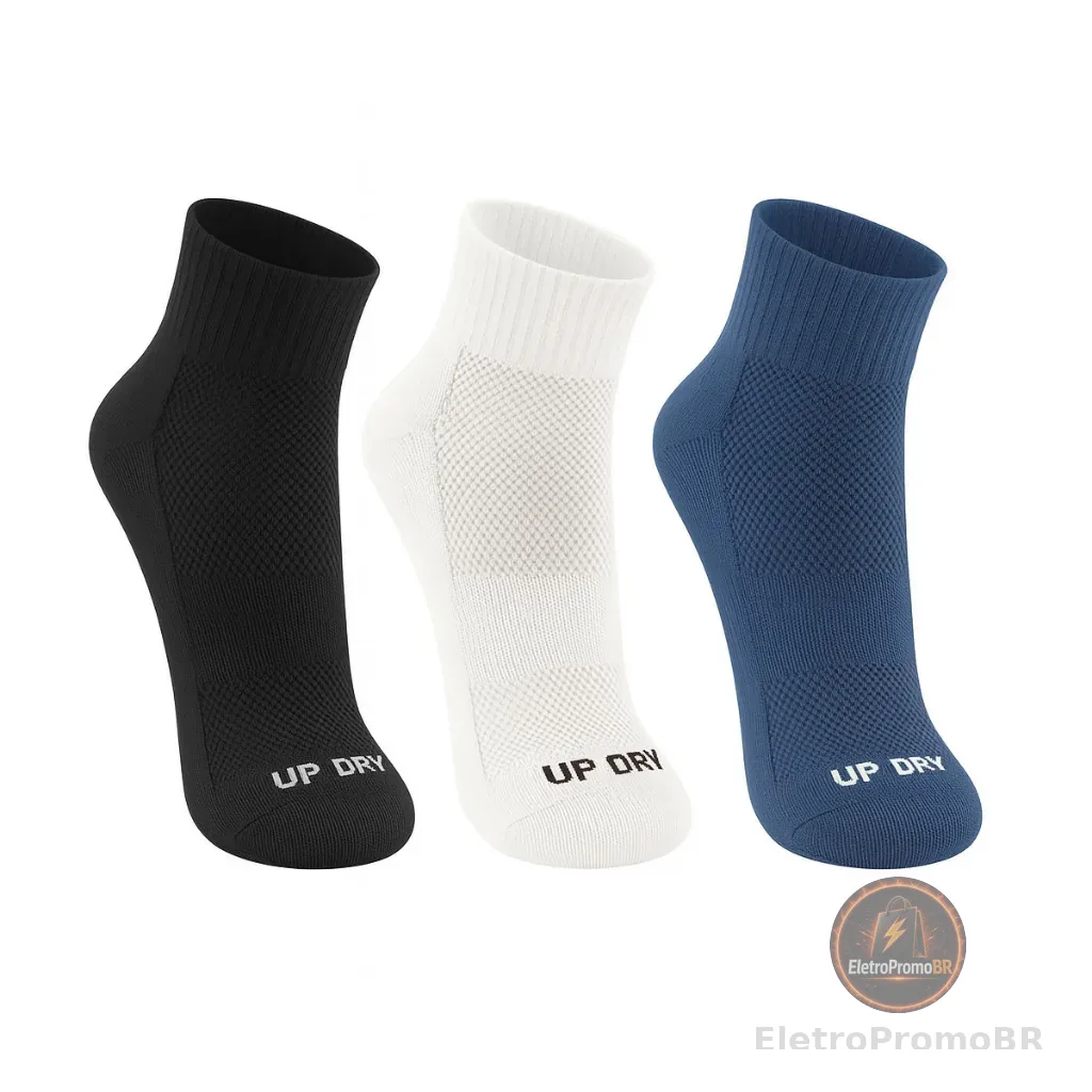 Kit 3 Pares Meia Esportiva Up Dry Anti Bolha Cano Médio