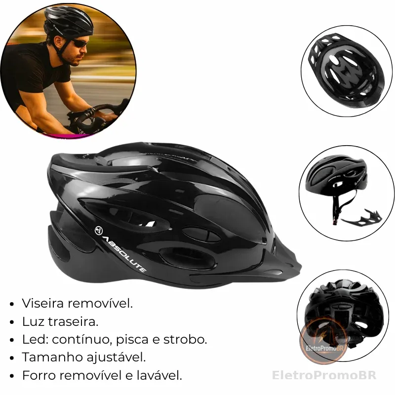 ‼️Capacete Ciclismo Absolute Nero Com Led ‼️