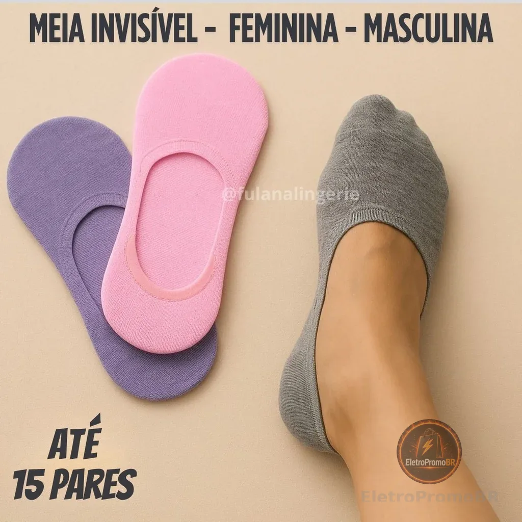 Kit Pares Meia Sapatilha Ínvisivel Masculina e Feminina