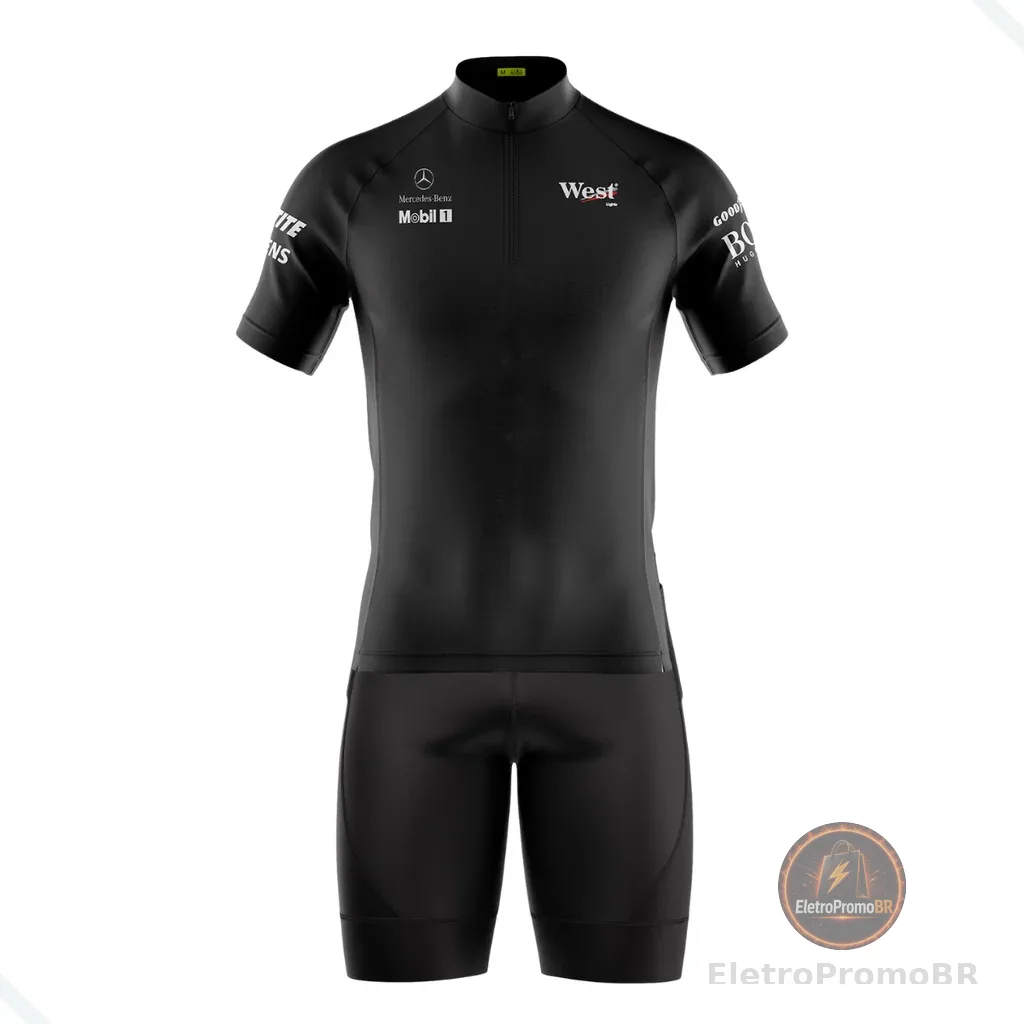 CONJUNTO CICLISMO MASCULINO BERMUDA E CAMISA PRETO UV 50+