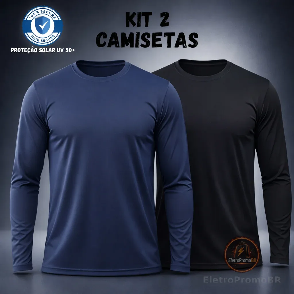 Kit 2 Camisetas Segunda Pele Masculina com Proteção Uv - Manga Longa | Corrida Ciclismo Academia