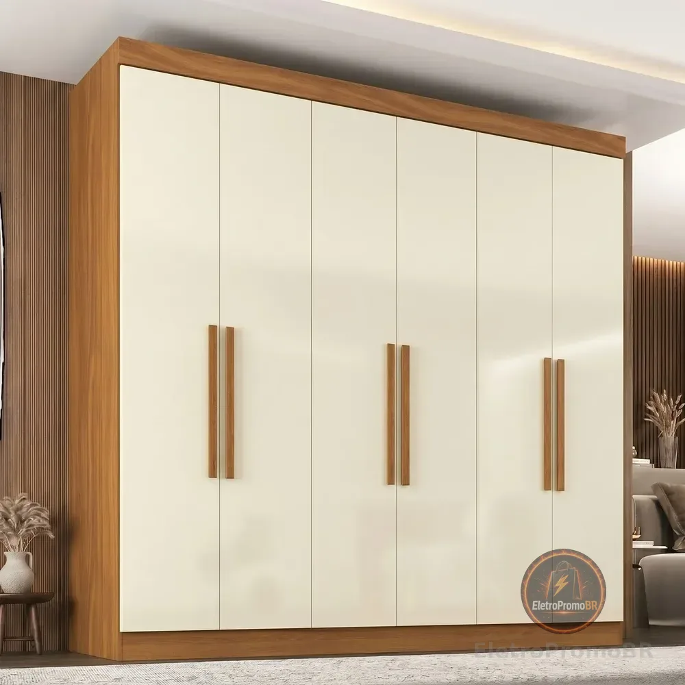 Guarda-roupa Casal 6 Portas 2 Gavetas Paris Cewt Cinamomo/off White