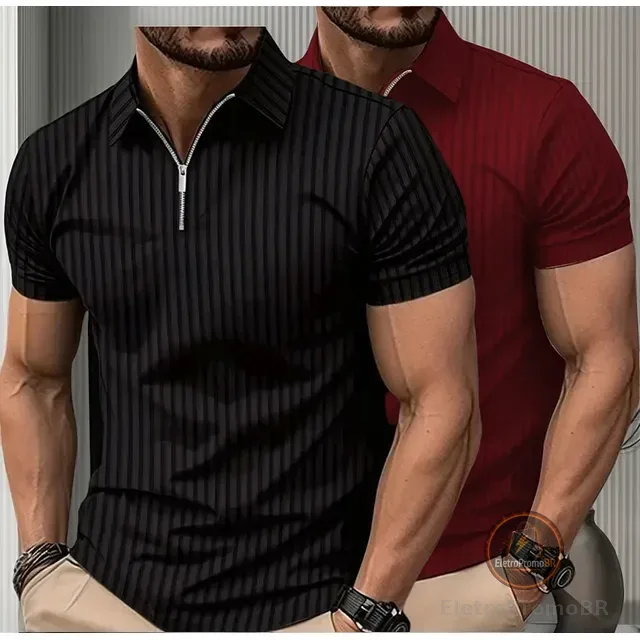 Kit 2 Camiseta Polo Manga Curta Com Ziper Masculina Canelada