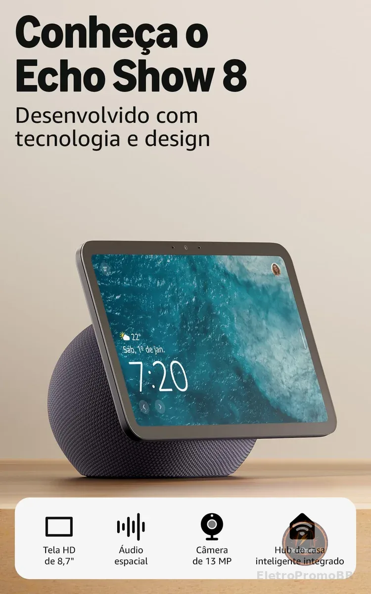 Amazon Echo Show 8 (Geração mais recente) - Com novo design, tela vibrante HD de 8,7", áudio espacial e Alexa, Cor Grafite
