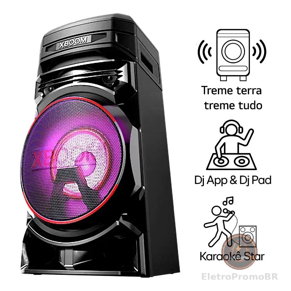 Torre De Som LG Xboom Rnc5 Bluetooth, Som Potente, Função Dj, Iluminação Led E Party Mode Preto 127/220v