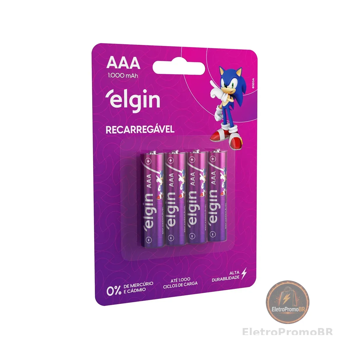 Pilha recarregável AAA 1000mAh Elgin com 4 unidades Palito