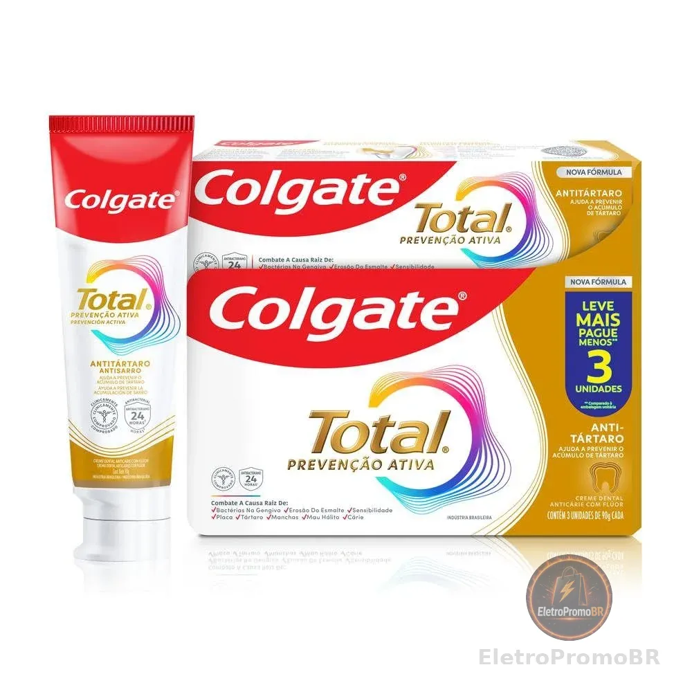 Creme Dental Colgate Total Anti Tártaro 3 unidades 90g