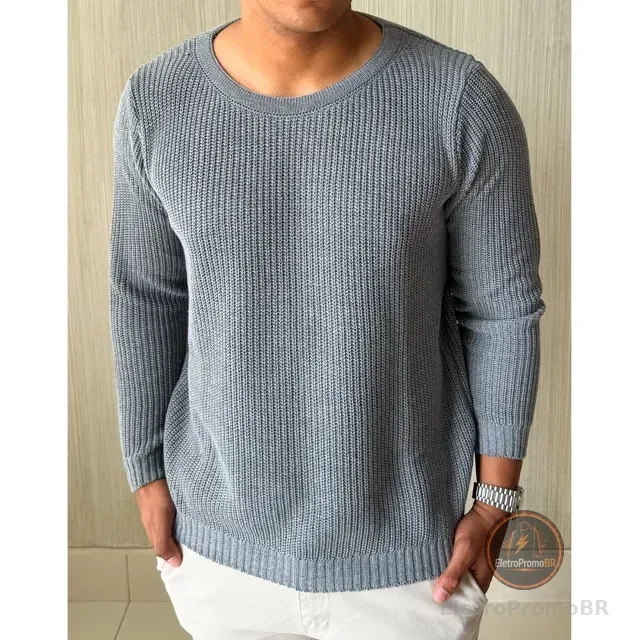 Suéter Masculino Lã Tricot Blusa De Frio Social Manga Longa