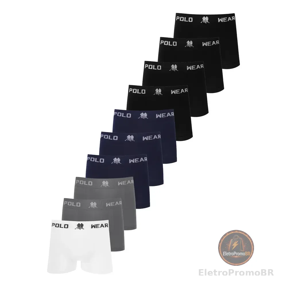 Kit 10 Cuecas Boxer Lisa Polo Wear Sortido Sortido Liso M