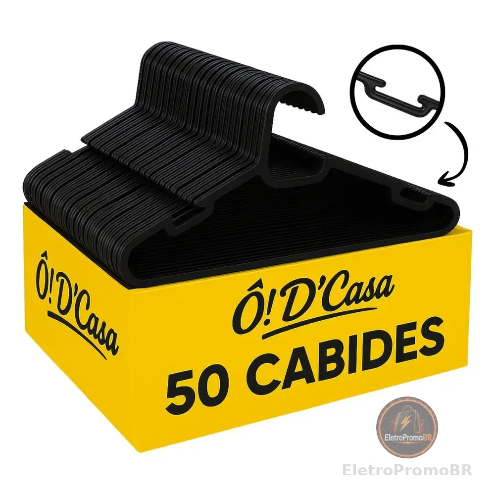 Kit 50 Cabides De Plástico Preto Para Roupa Adulto Reforçado