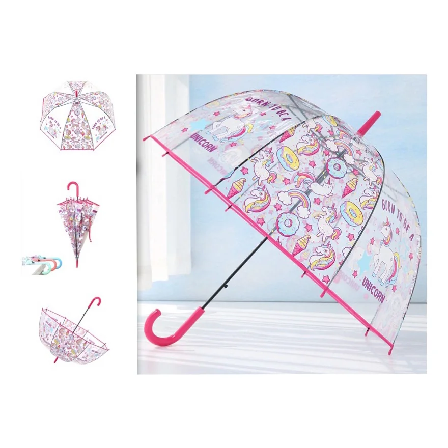 Guarda Chuva Infantil Transparente com Unicórnio Super Proteção