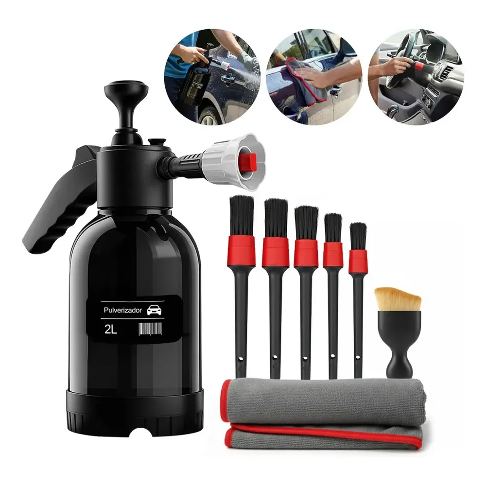 Kit Pulverizador Profissional 2l Pulverizador Híbrido 3 Em 1 Pressão 2 Litros Cor Preto Profissional + Pincel E Toalha Preto-pp