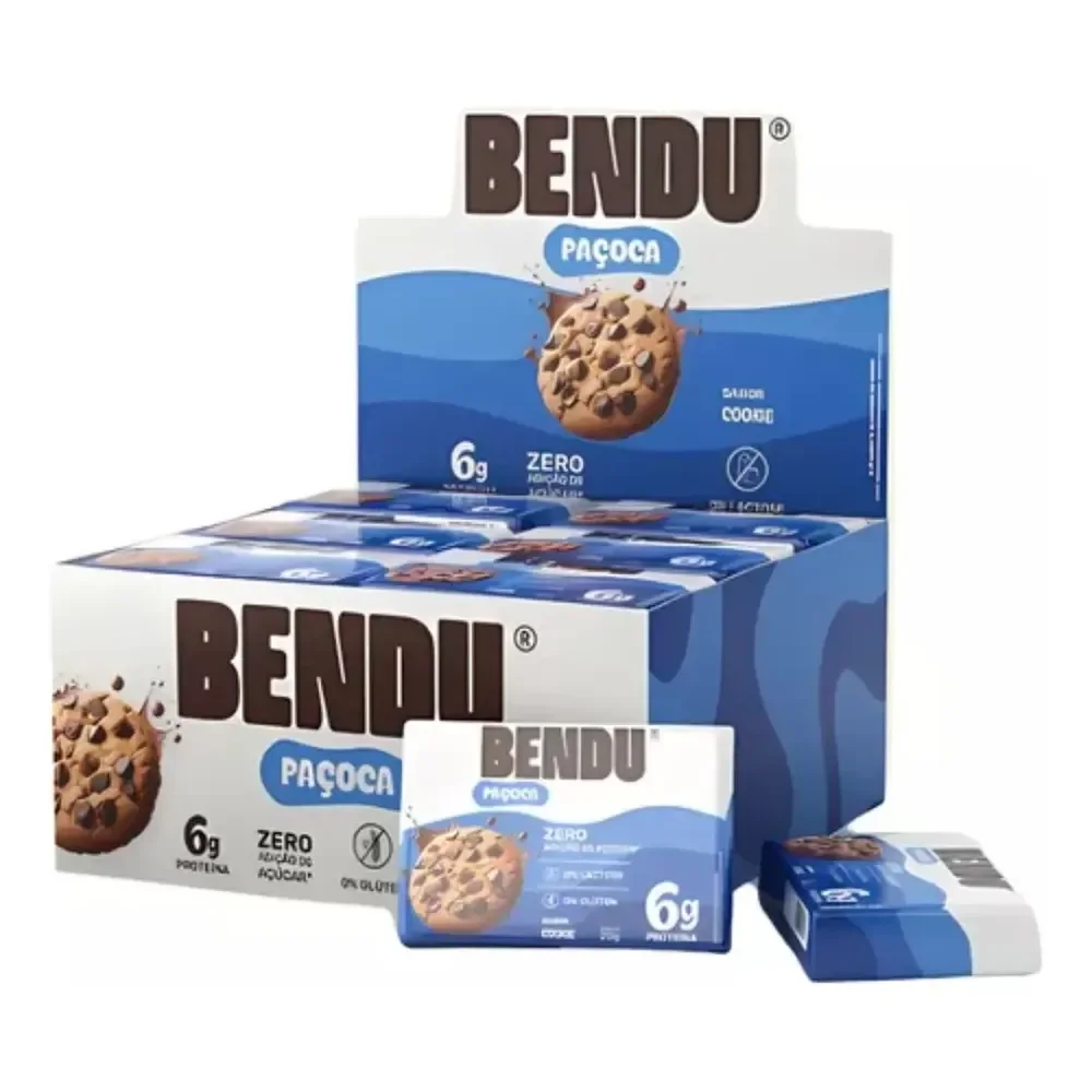 Paçoca Zero Açúcar Bendu Com Whey Protein Sabor Cookies 24 Unidades Biscoitos