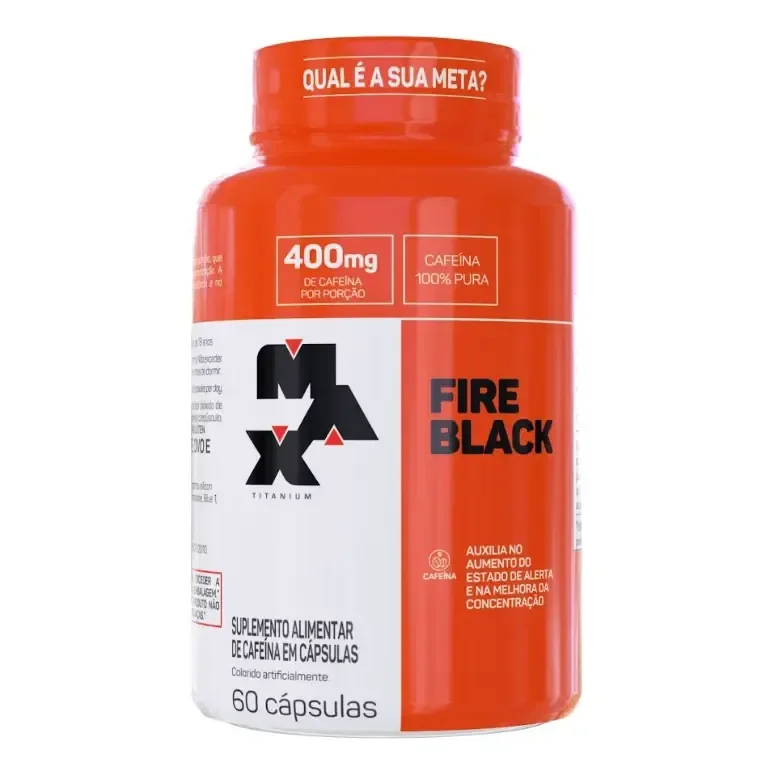 Fire Black 60 Cápsulas Caféina 100% Pura - Max Titanium Sabor Sem Sabor