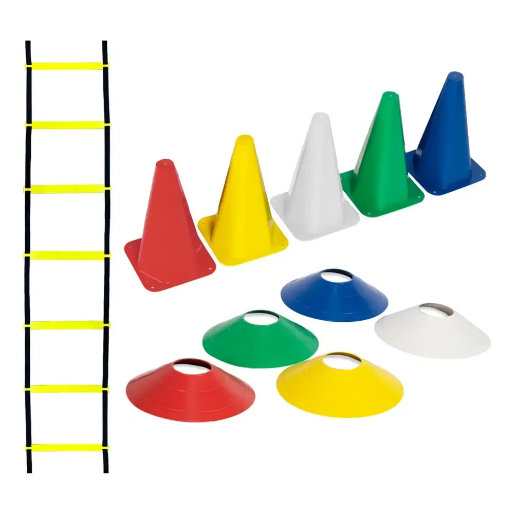 Kit Funcional Agilidade 5 Chapéus + 5 Cones E Escada Para Treino Completo Colorido