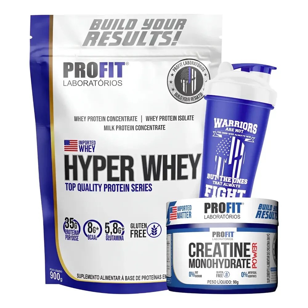 Kit Suplementos Hyper Whey Protein + Creatina Power Profit Chocolate Com Pasta De Amendoim 900g | Creatina 90g