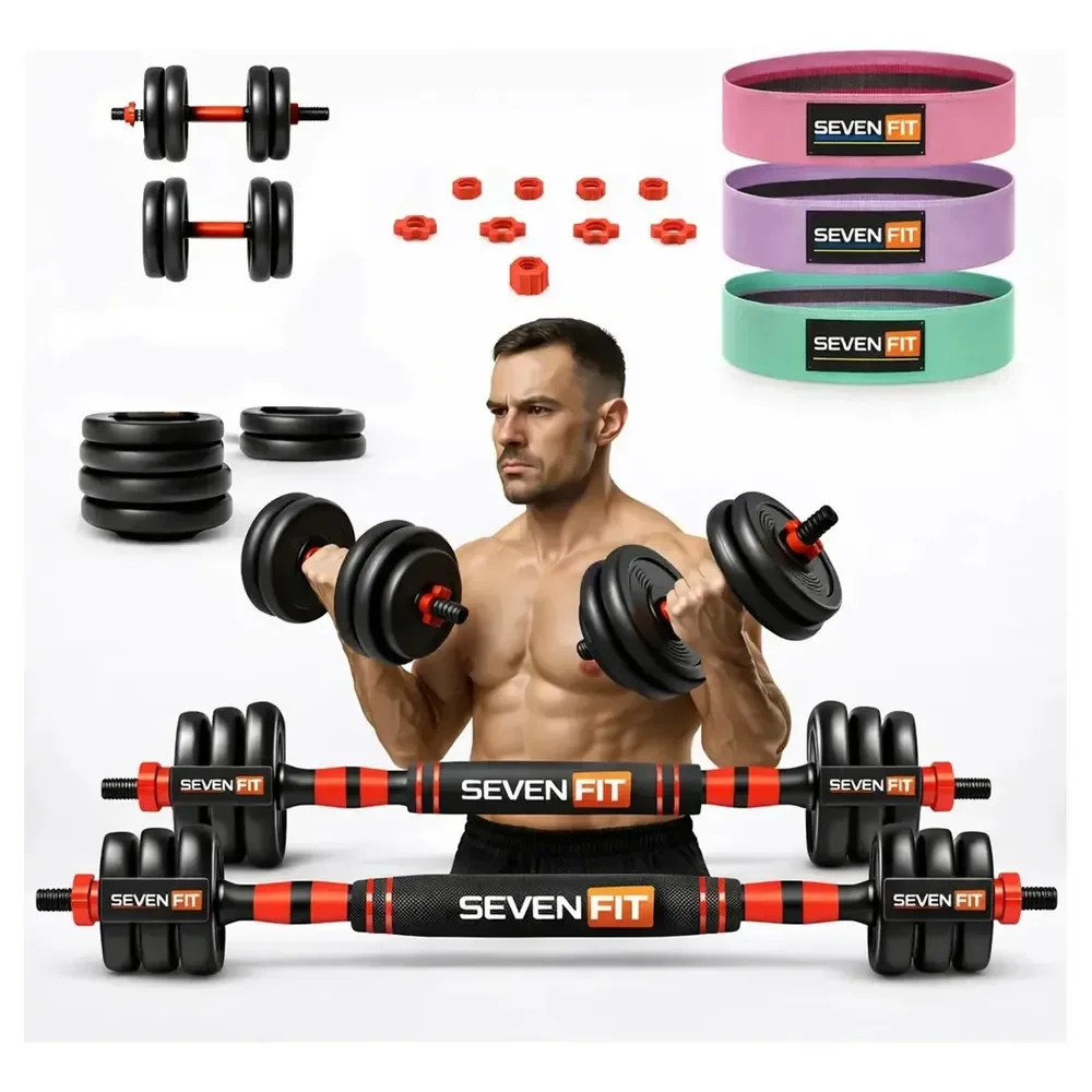 Kit Halteres E Anilhas Musculação Ajustáveis Academia Fit 6 Em 1 15kg Marca Sevenfit + Brinde Incluso Preto