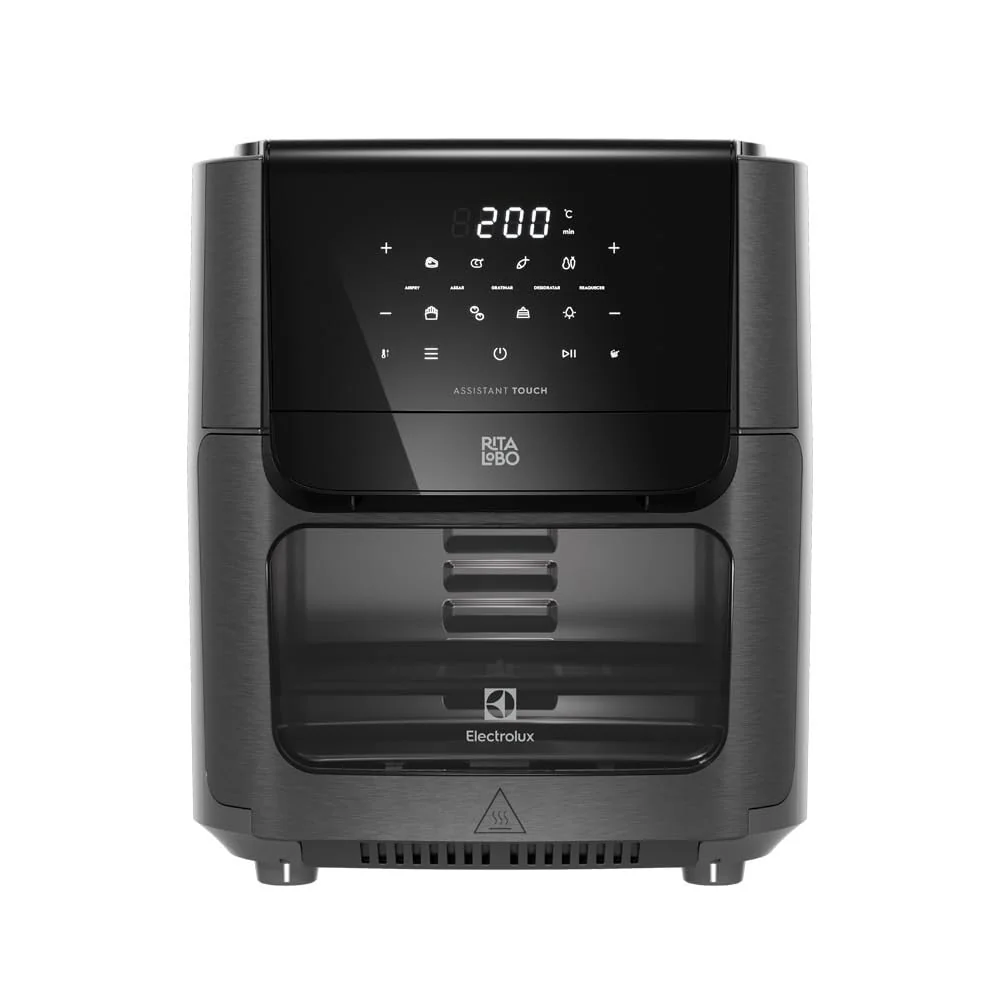 Electrolux Air Fryer Forno 5 em 1 12L 1700W Digital 1 Bandeja Antiaderente 5 modos preparo 7 Receitas Programadas Aviso Sonoro Fritadeira Elétrica sem Óleo Forno Bancada EAF85 Grafite 127V